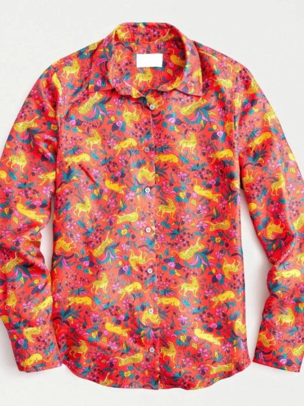 J.Crew Collection 100% Silk Jungle Cat Floral Top Size 8 Orange Leopard Blouse